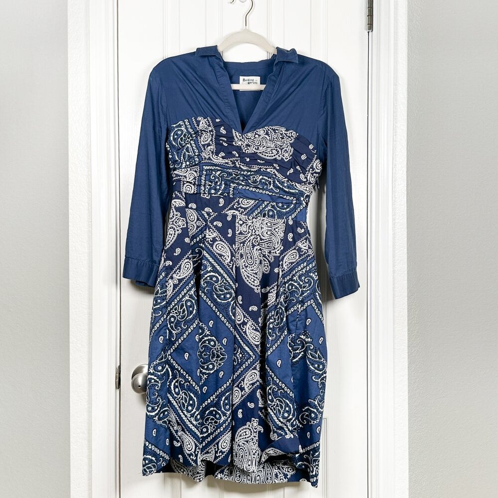 Anthropologie Holding Horses Sz S Blue Bandana Dress Western Cowgirl Rockabilly